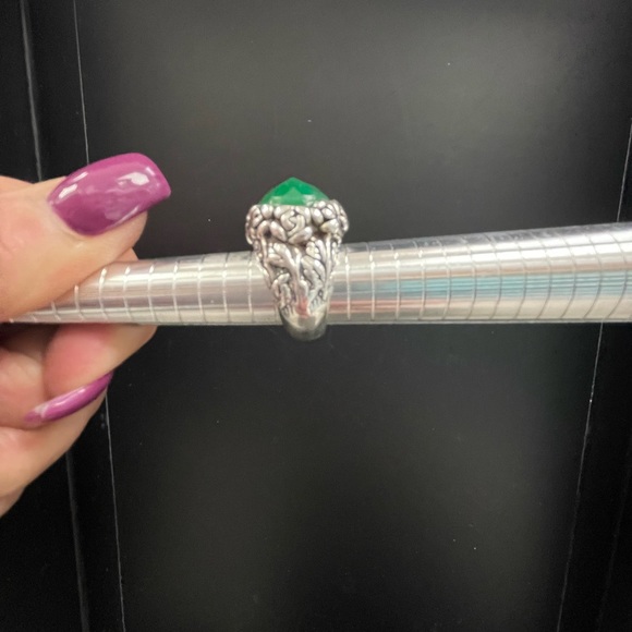 Sterling Silver Chunky Bezel set Faceted Green Onyx Floral 926 Stamped Ring - Picture 12 of 12